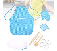 Hidyliu Kids Chef Set 11pcs, Fun and Interactive Baking Costume Play Kit for Young Culinary Enthusiasts, Features Adjustable Apron and Chef Hat, Perfect for Ages 3 and Up (Blue 11-piece set)