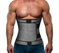 Hidyliu Mens Workout Waist Trainer Neoprene Corset Sauna Sweat Trimmer Cincher Slimming Belly with Belts, Gery Waist Trainer With Zipper, Large