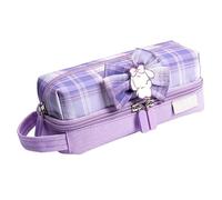 Hidyliu Pencil Case Organizer Cute Checkered Double Layer Stationery Bag for Students Canvas 21.5x8x8.5cm