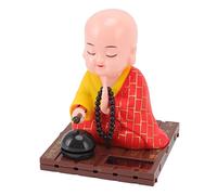 Hidyliu Small Buddhist Monk Solar Ornament, Light Sensing Auto Waving Knocking Monk Decoration with Solar Panel, for Office Home Car Desk Gift (Red)