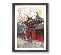 HIE Shrine by Toshi Yoshida Framed Print | A2 Walnut Framed Wall Art | Ready to Hang | Modern Nature Picture | Living Room Bedroom Lounge Office