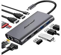 Hiearcool USB C Hub,USB-C Laptop Docking Station,11 in 1 Triple Display Type C Adapter Compatible for MacBook and Windows(2HDMI VGA PD3.0 SD TF Card Reader Gigabit Ethernet 4USB Ports)