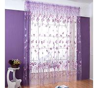 Hieefi Window Curtains - Sheer Voile Tulip Tulle Printed for Living Room Bedroom Home Decoration - Purple 100 * 200cm Window Treatments