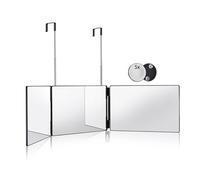 HIEEY 3 Way Mirror for Hair Cutting,360 Trifold Mirror with Height Adjustable Telescoping Hooks,and 5X Magnification Mirror,for Makeup, Hair Styling