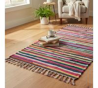 Hieftan Handmade Cotton Chindi Rug - Multicoloured Striped Recycled Decorative Area Rug Mat for Living Room & Bedroom 120x180 cm