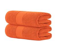 Hieftan Towels Bath Sheet Set - 100% Cotton Pack of 2 Extra Large Bath Sheets Towel 600gsm Highly Absorbent Rapid Dry Super Sheets for Bathroom 140 X 80 cm (Orange)