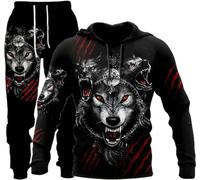 hiegi 3D Wolf Men's Jogging Suit Tracksuit Sports Suit Fitness Sports Trousers Hoodie Trousers Tracksuit with Hood, F-wolf 1, XL