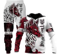 hiegi 3D Wolf Men's Jogging Suit Tracksuit Sports Suit Fitness Sports Trousers Hoodie Trousers Tracksuit with Hood, F-wolf 5, XXL