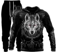 hiegi 3D Wolf Men's Jogging Suit Tracksuit Sports Suit Fitness Sports Trousers Hoodie Trousers Tracksuit with Hood, F-wolf 7, M