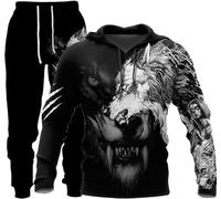 hiegi 3D Wolf Men's Jogging Suit Tracksuit Sports Suit Fitness Sports Trousers Hoodie Trousers Tracksuit with Hood, F-wolf 8, M