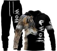 hiegi 3D Wolf Men's Jogging Suit Tracksuit Sports Suit Fitness Sports Trousers Hoodie Trousers Tracksuit with Hood, F-wolf 3, XL