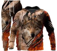 hiegi 3D Wolf Men's Jogging Suit Tracksuit Sports Suit Fitness Sports Trousers Hoodie Trousers Tracksuit with Hood, F-wolf 4, XL