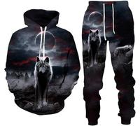 hiegi 3D Wolf Men's Tracksuit, Hoodies+Long Trousers, Jogging Suit, 2-Piece Set for Men, 3XL