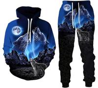 hiegi 3D Wolf Men's Tracksuit, Hoodies+Long Trousers, Jogging Suit, 2-Piece Set for Men, XXL