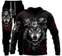 hiegi Men's Athletic 2-Piece 3D Lion Tiger Wolf Tracksuit Casual Jogging Sweat Suit Set, F1, M