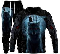 hiegi Men's Athletic 2-Piece 3D Lion Tiger Wolf Tracksuit Casual Jogging Sweat Suit Set Hoodie Set
