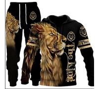 hiegi Men's Athletic 2-Piece 3D Lion Tiger Wolf Tracksuit Casual Jogging Sweat Suit Set Hoodie Set