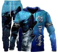 hiegi Wolf 3D Men's Hooded Tracksuit, F-wolf 2, L