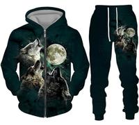 hiegi Wolf Jogging Suit Sports Suit Men's Hoodie Set 3D Wolf Hoodie + Jogging Bottoms Men's Sweatshirt Trousers, F-Wolf 7, XXXL