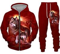 hiegi Wolf Jogging Suit Sports Suit Men's Hoodie Set 3D Wolf Hoodie + Jogging Bottoms Men's Sweatshirt Trousers, F-Wolf 3, XXXL