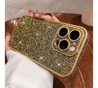 HIEHGN Full Screen Glitter Plaid Sequins Phone Case For iPhone 17 16 15 14 13 12 Pro Max Sparkling Lens Camera Protection Cover,Desert Gold,For iPhone 16