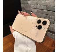 HIEHGN Luxury Frosted Large Lens Glass Protect Case For iPhone 17 16 15 14 Pro Max Magnetic Wireless Charge Cover,Desert Gold,for iPhone 14 Pro Max