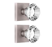 HIEMEY 2 Pack Double Dummy Brushed Nickel Door Knob, Glass Crystal Door Knobs Diamond Shape, Hall and Closet Square Glass Door Pull Knobs, BS-004