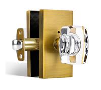 HIEMEY Antique Brass Glass Crystal Door Knobs Interior with Lock, Modern Crystal Glass Rectangular Privacy Door Knobs for Bedroom and Bathroom