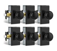 HIEMEY Black Door Knobs Interior, Modern Vintage Passage Rectangle Matte Black Round Door Knob Door Handles for Hall and Closet, 6 Pack, Stainless Steel Finish
