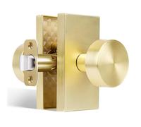 HIEMEY Gold Door Knob Interior,Passage Rectangle Modern Door Knobs, Satin Brass
