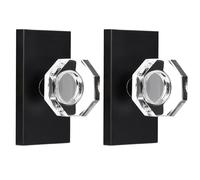 HIEMEY Octagon Glass Crystal Half Dummy Door Knob Matte Black, No-Turning Bifold and Closet Door Knobs,2 Pack