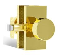HIEMEY Polished Brass Door Knobs Interior, Modern Passage Gold Round Door Knobs Door Handles for Hall and Closet Rectangle