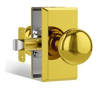 HIEMEY Polished Brass Door Knobs Interior, Modern Vintage Round Passage Polished Gold Door Knob Door Handles for Hall and Closet Rectangle, 1 Pack, Stainless Steel Finish