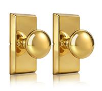 HIEMEY Polished Brass Dummy Door Knobs Interior, Modern Vintage Rectangle Round Dummy Door Handles for Bifold and Closet, 2 Pack, Stainless Steel Finish