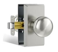 HIEMEY Polished Nickel Door Knobs Interior, Modern Vintage Passage Polished Nickel Round Door Knob Door Handles for Hall and Closet Rectangle, 1 Pack, Stainless Steel Finish