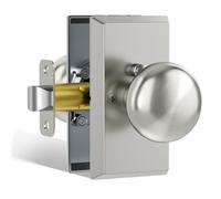 HIEMEY Polished Nickel Door Knobs Interior with Lock, Modern Vintage Privacy Polished Nickel Round Door Knob Door Handles for Bathroom Bedroom Rectangle, 1 Pack, Stainless Steel Finish