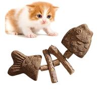 Hiemible Cat Teething Toy,Fish Bone Teether - Interactive Cat Chew Toy Wooden Kitten Teether for Boredom Relieving Calming Fun