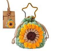 Hiemible Coin Pouch Keychain - Crochet Sunflower Key Charm - Portable Trendy Drawstrings Protective Coin Pouch for Women Men Girls Teens School Handbag Cards Keys