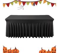 Hiemible Desk Skirt, Christmas Desk Skirts, 6ft Black Pleated Ruffle Table Skirt Decorations for Wedding Birthday Banquet Buffet Party Christmas Halloween