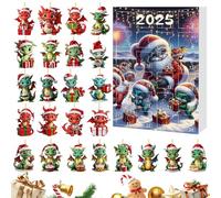 Hiemible Dinosaur Countdown Calendar - 24 Days Christmas Holiday Dinosaur Countdown - 2D Flat Acrylic Collectible Pendant for Adults Teens Daily Family Activity Classroom Party School Home