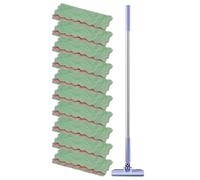 Hiemible No Wash Mop - Long Handle Flat with 10 Cloths | Floor Duster Small Mop with Click Cloth Change | for Kitchen Bathroom Living Room Countertop Wall Window Glass Tile Corner