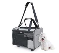 Hiemible Rolling Cat Carrier,Pet Carrier with Wheels, Mesh Window Sides | Shoulder Bag Breathable Large Capacity Tote for Dog Puppy Kitten Outing Travel Car Bus Subway