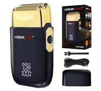 HIENA PRO Foil Shaver for Men Barber, Double Electric Foil Trimmer, Professional Electric Razor, Close Shaver, Cordless Rechargeable with USB, Detachable Design, LED Display, Black Gold