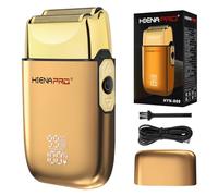 HIENA PRO Foil Shaver for Men Barber, Double Electric Foil Trimmer, Professional Electric Razor, Close Shaver, Cordless Rechargeable with USB, Detachable Design, LED Display, Gold