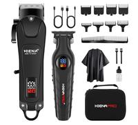 HIENA PRO Professional Barber Clipper Set - LED Display Hair Cutting Kit with Electric Hair Clipper & Beard Trimmer, Rechargeable Cordless Grooming Kit for Home/Barbershop (Black3)