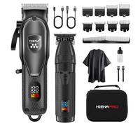 HIENA PRO Professional Hair Clipper Set for Men - Cordless & Wired, 5 Guard Combs, Titanium Blades, Long-Life Battery & Premium Storage Bag | All-in-One Home Barber Kit (Black14)
