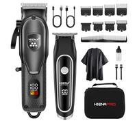 HIENA PRO Professional Hair Clipper Set for Men - Cordless & Wired, 5 Guard Combs, Titanium Blades, Long-Life Battery & Premium Storage Bag | All-in-One Home Barber Kit (Black12)