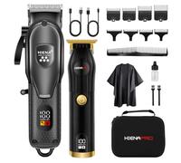 HIENA PRO Professional Hair Clipper Set for Men - Cordless & Wired, 5 Guard Combs, Titanium Blades, Long-Life Battery & Premium Storage Bag | All-in-One Home Barber Kit (Black13)