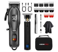 HIENA PRO Professional Hair Clipper Set for Men - Cordless & Wired, 5 Guard Combs, Titanium Blades, Long-Life Battery & Premium Storage Bag | All-in-One Home Barber Kit (Black15)