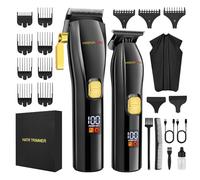 HIENA PRO Professional Hair Clippers and T-Blade Trimmer Kit for Men Cordless Complete Barber Kit Hair Cutting Kit with LCD Display & USB Rechargeable (Black)